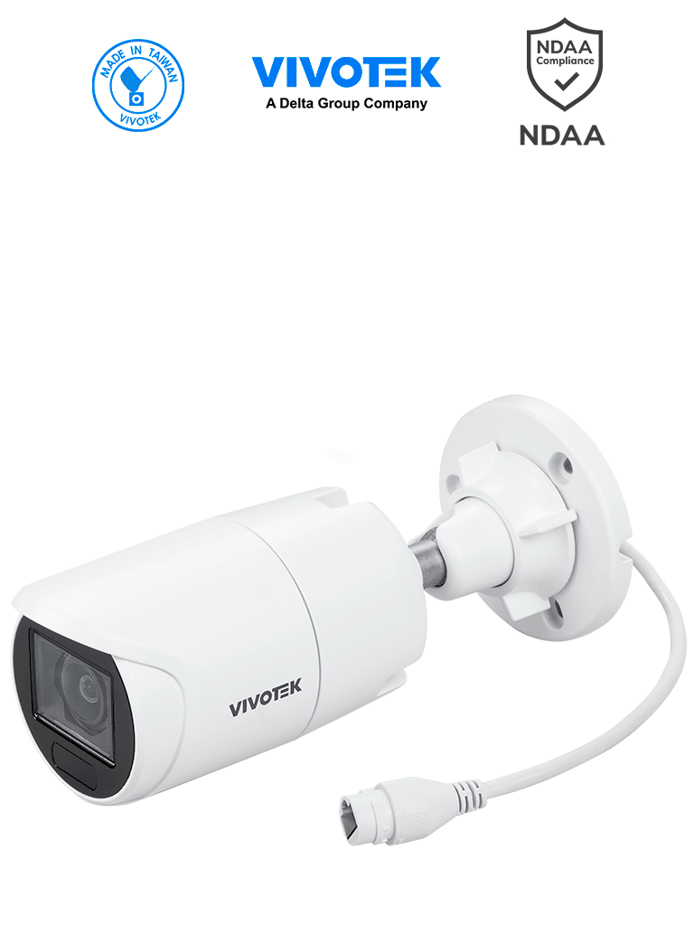 VIVOTEK IB9383-HTV - Cámara IP Bullet exterior 5 MP, Lente Varifocal Remoto 2.8-12mm, Smart VCA, Deep Search, Smart IR 30 mts, WDR Pro, Visión SNV, Ciberseguridad Trend Micro, Micrófono Integrado, Protección IP66, IK10, ONVIF, NDAA
