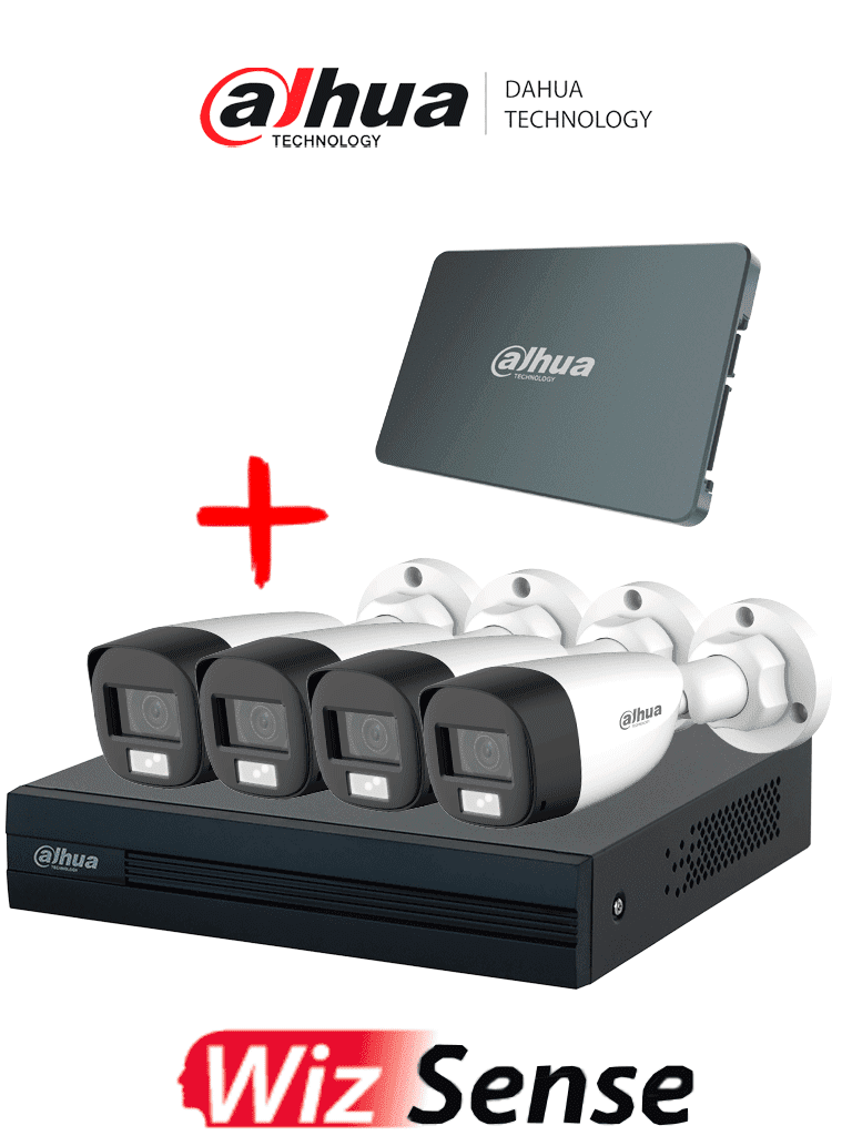 [DHT0350035] DAHUA KIT/XVR1B04-I-SSD512G4HFW-IL-A - Kit Iluminación Dual de 4 Canales con SSD de 512GB/ 4 Camaras IL de 2 Megapixeles con Microfono/ DVR Cooper-I WizSense/ Con IA/ 4 Ch+1 IP/ Accesorios Incluidos/