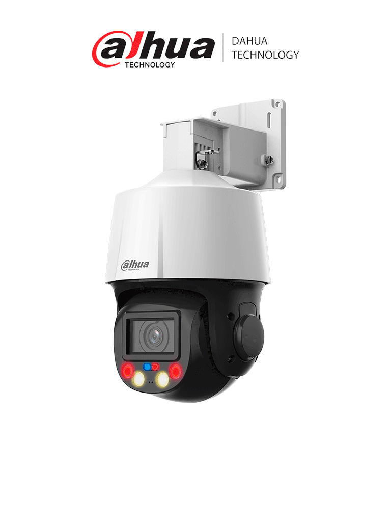[DHT0060100] DAHUA SD3E405DB-GNY-A-PV1 - Camara IP PTZ de 4 MP TiOC de 5x de Zoom Optico/ Iluminación Dual Inteligente/ Disuasión Activa con Luz Roja y Azul/ IR de 50 Metros/ Micrófono y Altavoz Integrado/ Audio 2 Vías/ Ranura para MicroSD/ IP66/ PoE