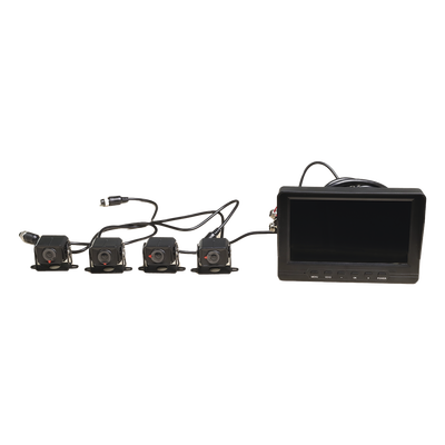 [229039] Sistema de Monitoreo Local / 4 Cámaras 1080p para Exterior (IP68) y Pantalla LCD de 7" a Color / Memoria Micro SD de 64 GB (Expandible a 512 GB) / Soporta Cambio de Cámara al Dar Reversa al Vehiculo / Accesorios de Instalación