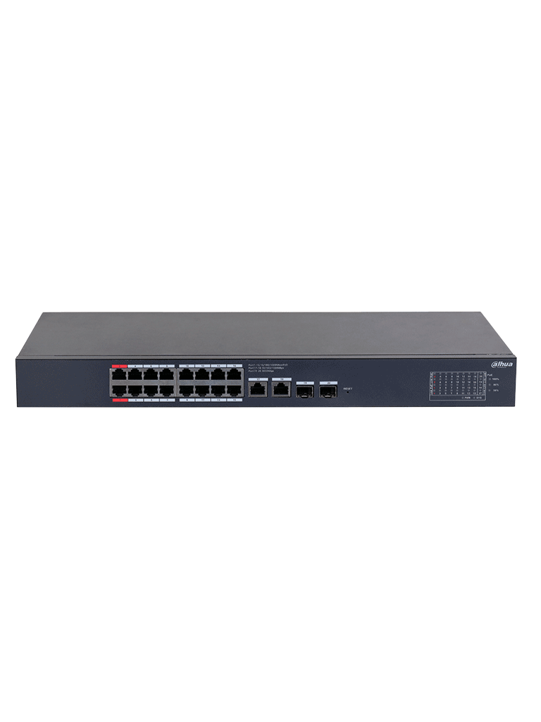 [DHT3720045] DAHUA DH-CS4220-16GT-135 Switch Poe de 16 Puertos Gigabit/ Poe Inteligente/ Puerto Rojo de 90W/ 135 Watts Totales/ 2 Puertos SFP/Poe Watchdog/ Switching 40 Gbps/ Protección de Descargas/ Plataforma DoLynk Care