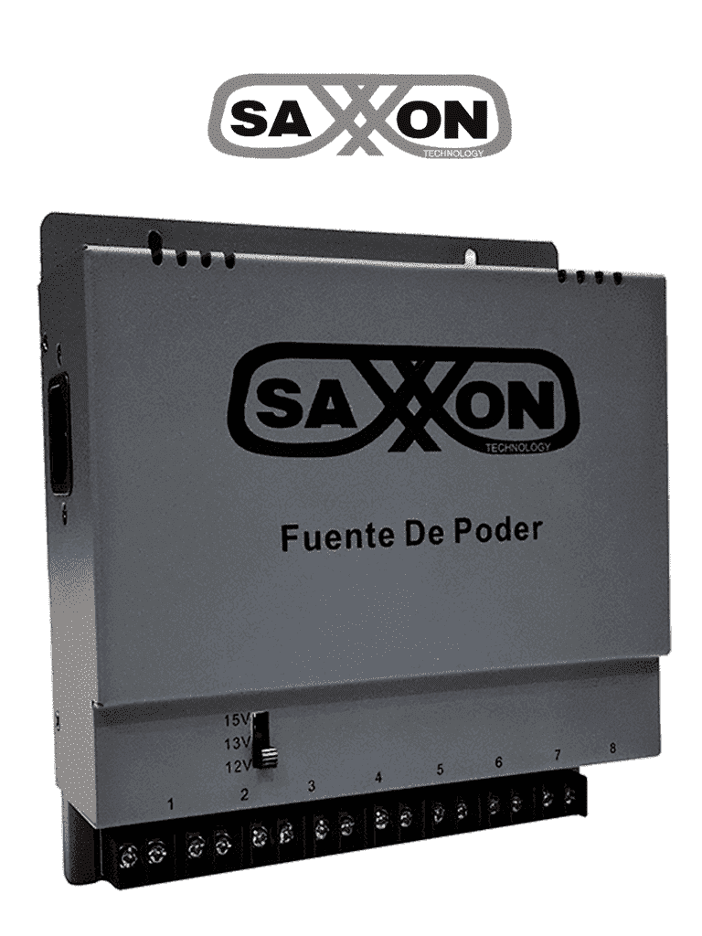 [SXN2280005] SAXXON ENERGIA PSU1208A - Fuente de poder Regulable Metálica/ Conexión de Hasta 8 Canales/ Voltaje de Ajuste 12V 13V o 15V cc/Salida de Hasta 8 Amp en los 8 Canales Máximo 1 Amp por canal// Instalación en Pared