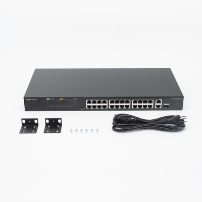 [230480] Switch PoE+ no Administrable, hasta 370 Watts Ideal para CCTV, 24 Puertos 10/100 PoE+, 2 Uplinks Gigabit (1 SFP COMBO)
