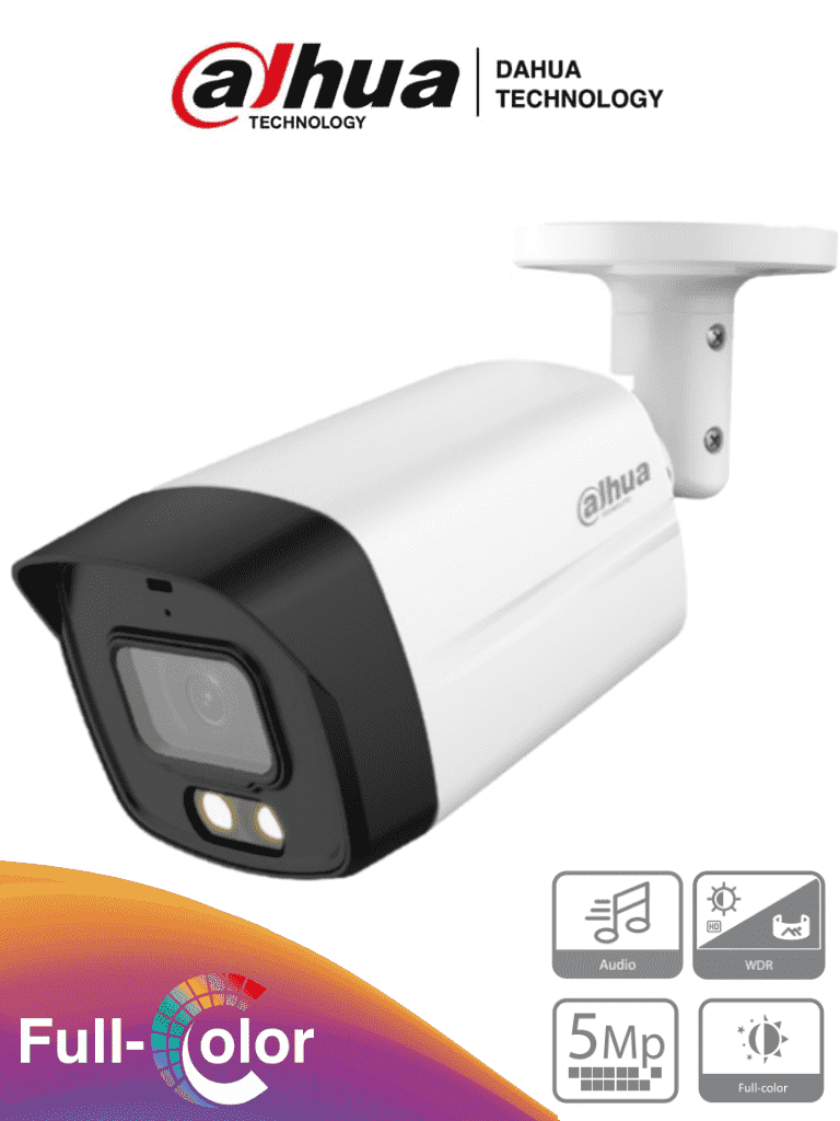 [DHT0290020] DAHUA HFW1509TLM-A-LED - Camara Bullet Full Color de 5 Megapixeles/ Lente de 3.6mm/ Microfono Integrado/ Leds para 40 Mts/ Starlight/ IP67/  Metal+Policarbonato/ #FullColor