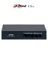 DAHUA DH-PFS3005-4GT-36 - Switch con 4 puertos Gigabit PoE y 1 puerto RJ45 10/100/1000 Mbps. Ofrece protección contra descargas eléctricas, ideal para alimentar dispositivos IP. Incluye fuente de poder integrada.