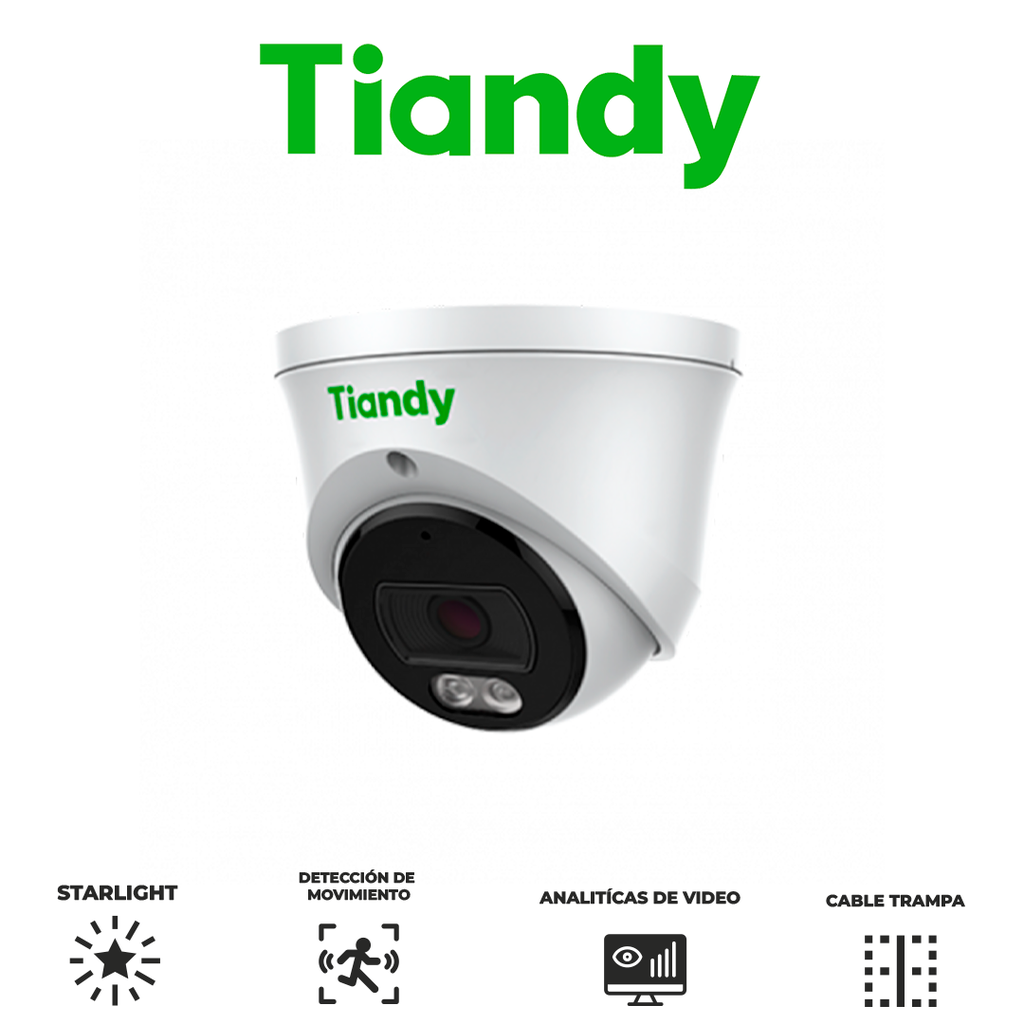 TIANDY 5MP LITE STARLIGHT Cámara Torre lente fijo - 2.8mm - IR 50m - Metal y Policarbonato - Micrófono - PoE - Soporta microSD - IP66