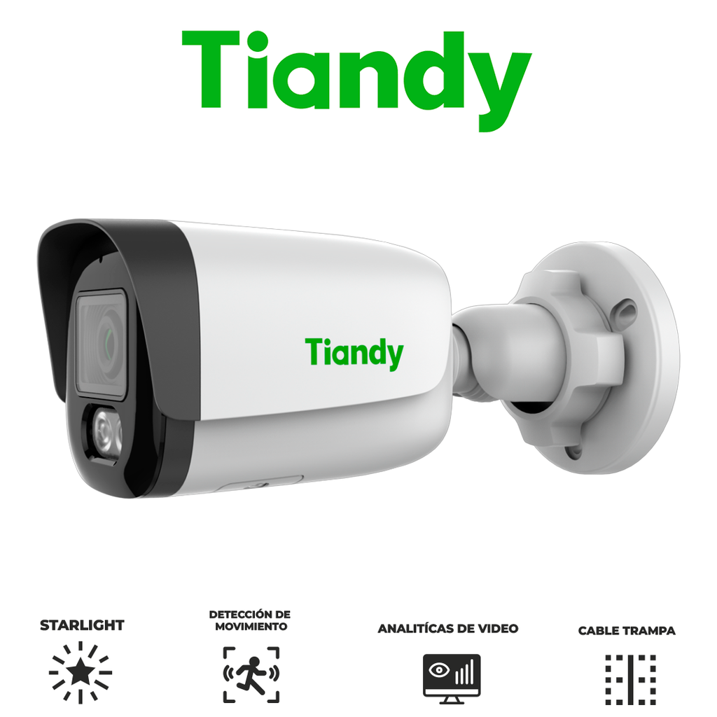 TIANDY 5MP LITE STARLIGHT Cámara Bala lente fijo - 2.8mm - IR 50m - Metal y Policarbonato - Micrófono - PoE - Soporta microSD - IP67