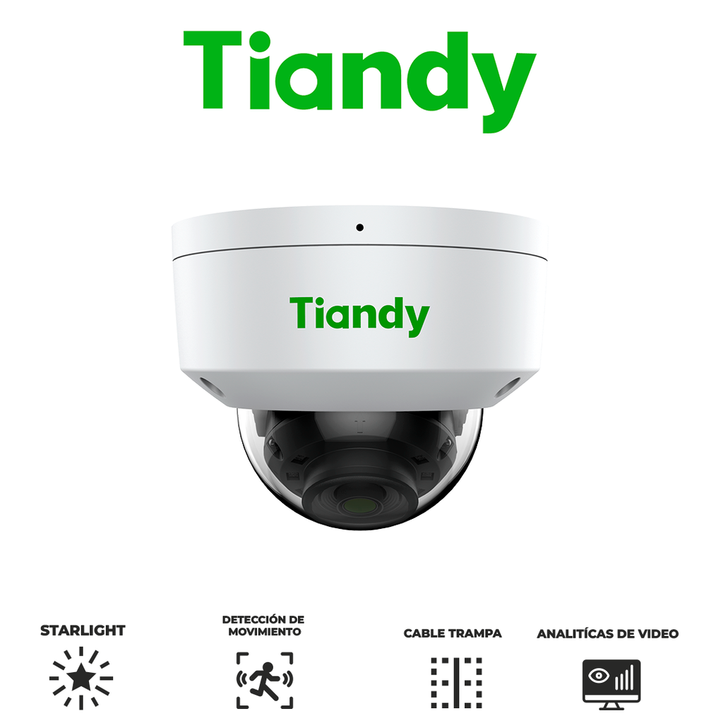 TIANDY 2MP LITE STARLIGHT Cámara Domo lente fijo - 2.8mm - IR 30m - Metal y Policarbonato - Micrófono - PoE - Soporta microSD - IP66