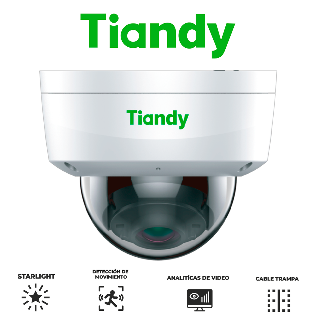 [TC-C38KS] TIANDY 8MP LITE STARLIGHT Cámara domo lente fijo - 2.8mm - IR 30m - Metal y Policarbonato - Micrófono - PoE - Soporta microSD - IP66