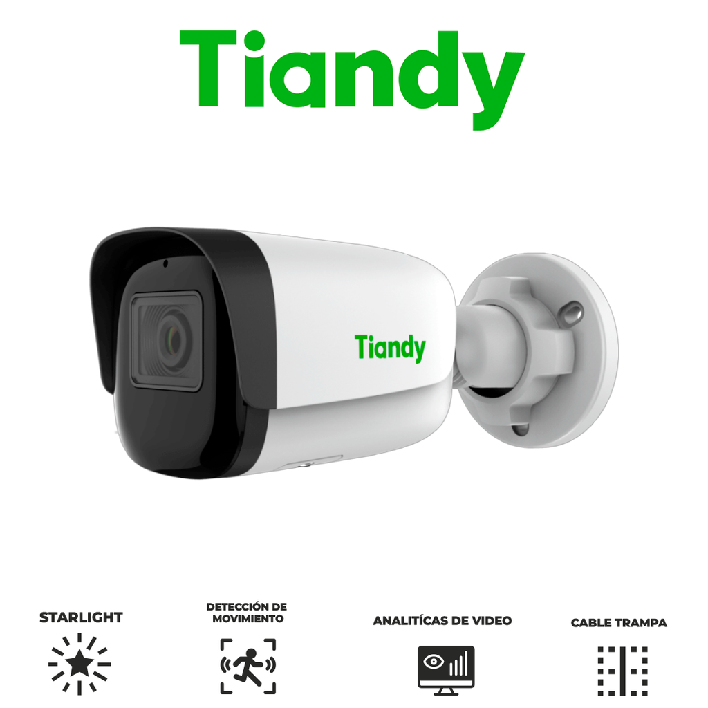 [TC-C38WS] TIANDY 8MP LITE STARLIGHT Cámara bala lente fijo - 2.8mm - IR 50m - Metal - Micrófono - PoE - Soporta microSD - IP67