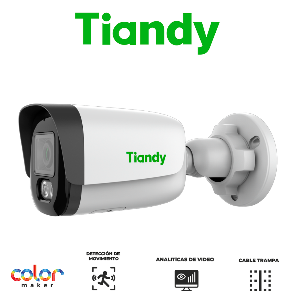 TIANDY 8MP PRO COLORMAKER Cámara bala lente fijo - 2.8mm - IR 50m - Metal - Micrófono y Speaker - PoE - Soporta microSD - IP67