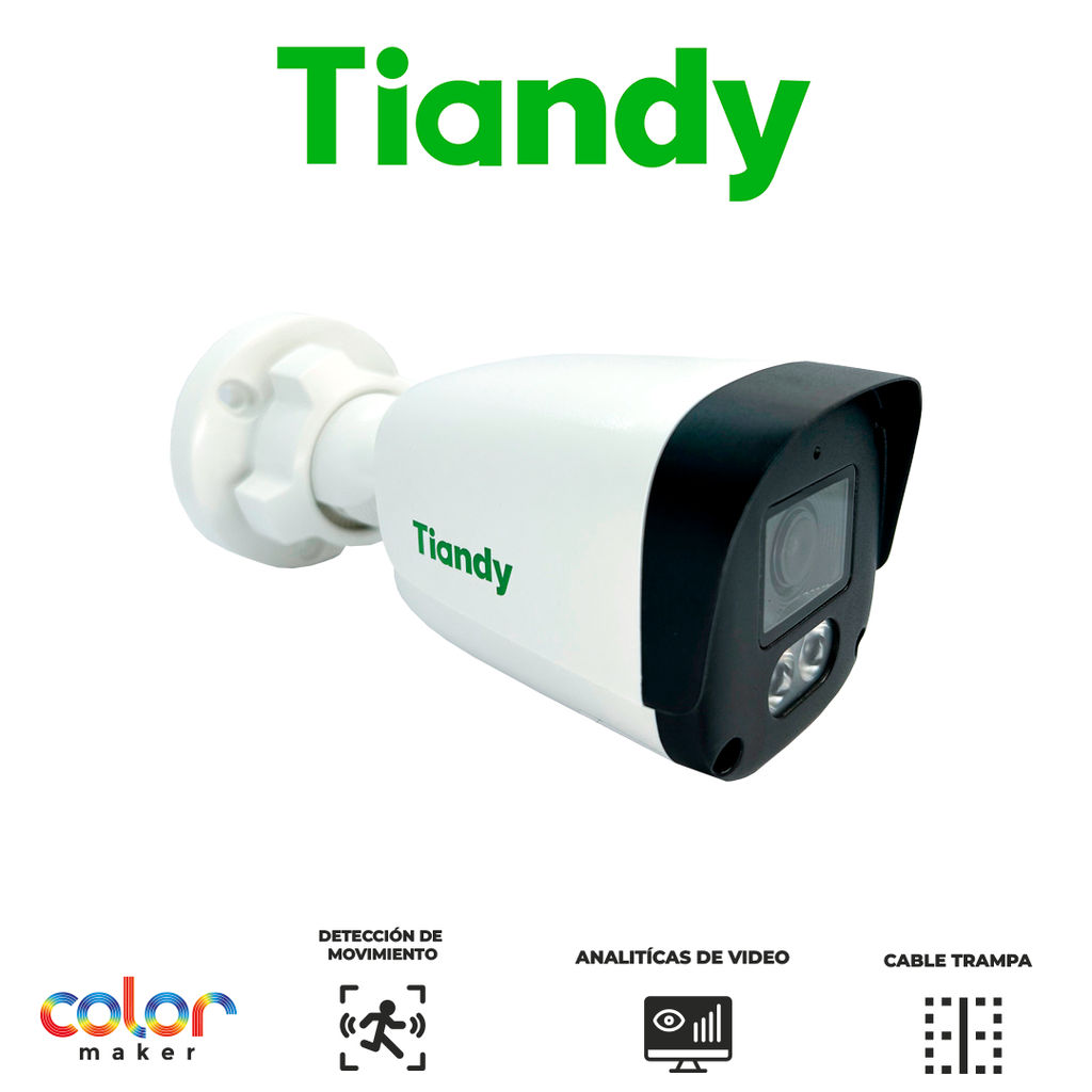 TIANDY 2MP SUPERLITE COLORMAKER Cámara bala lente fijo - 2.8mm - IR 50m - Metal y Policarbonato - Micrófono - PoE - IP67