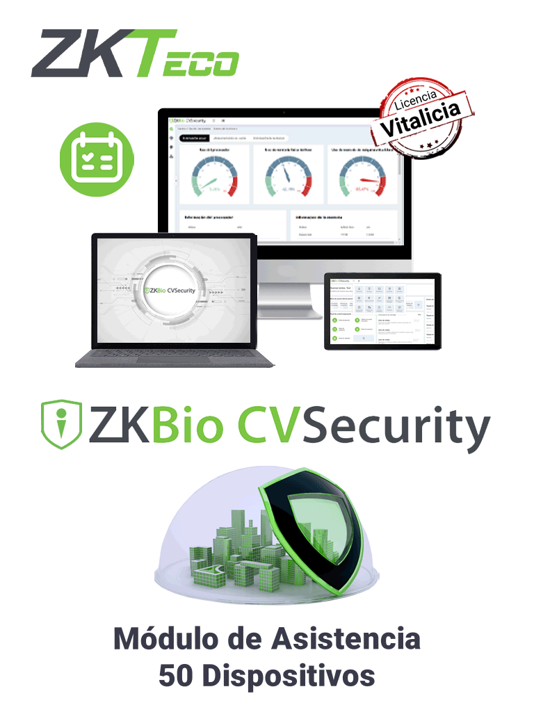 ZKTECO ZKBIOCVTAP50 - Modulo Vitalicio de Asistencia para BioCVSecurity para 50 puntos de asistencia  / Hasta 30 000 Usuarios