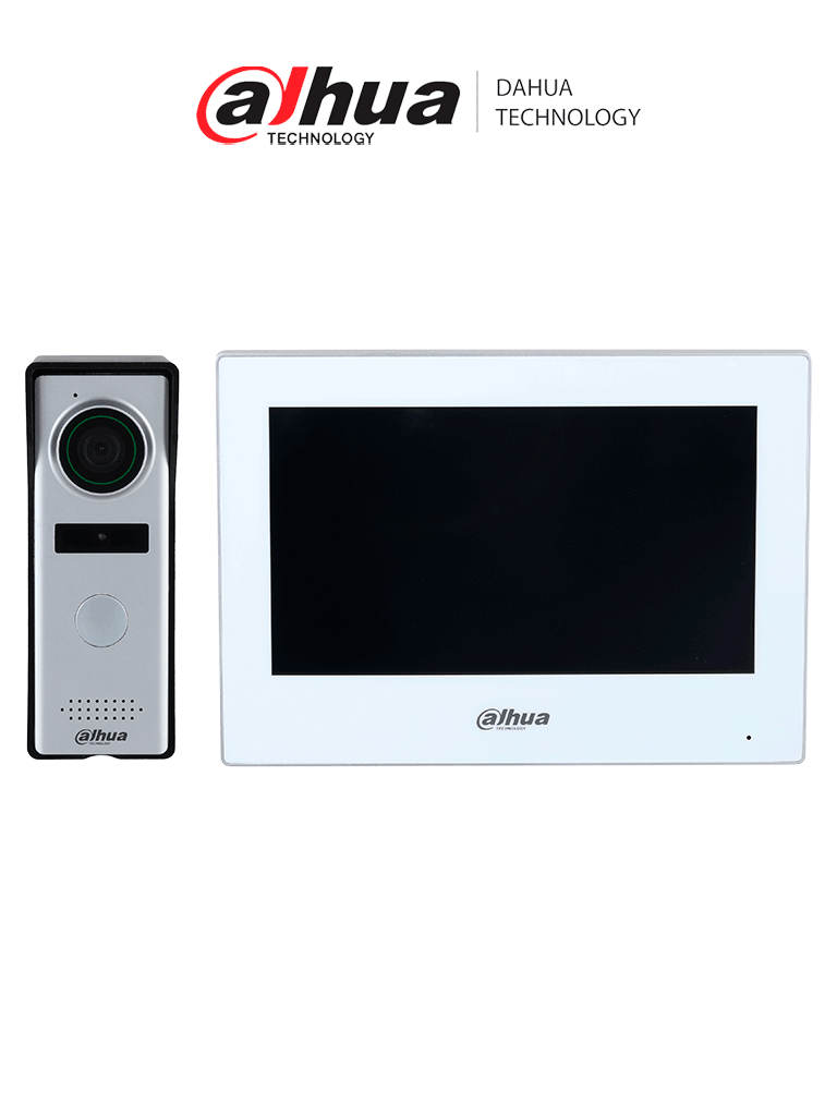 DAHUA DHI-KTH01 - Kit de Videopotero Hibrido/ Frente de Calle Analogico con Camara de 1.3 MP/ Monitor Touch de 7 Pulgadas WiFi/ 4 Hilos al Frente de Calle/ Llamada en Grupo/ 6&1 E&S de Alarma/ Soporta Camaras IP/ #LoNuevo 