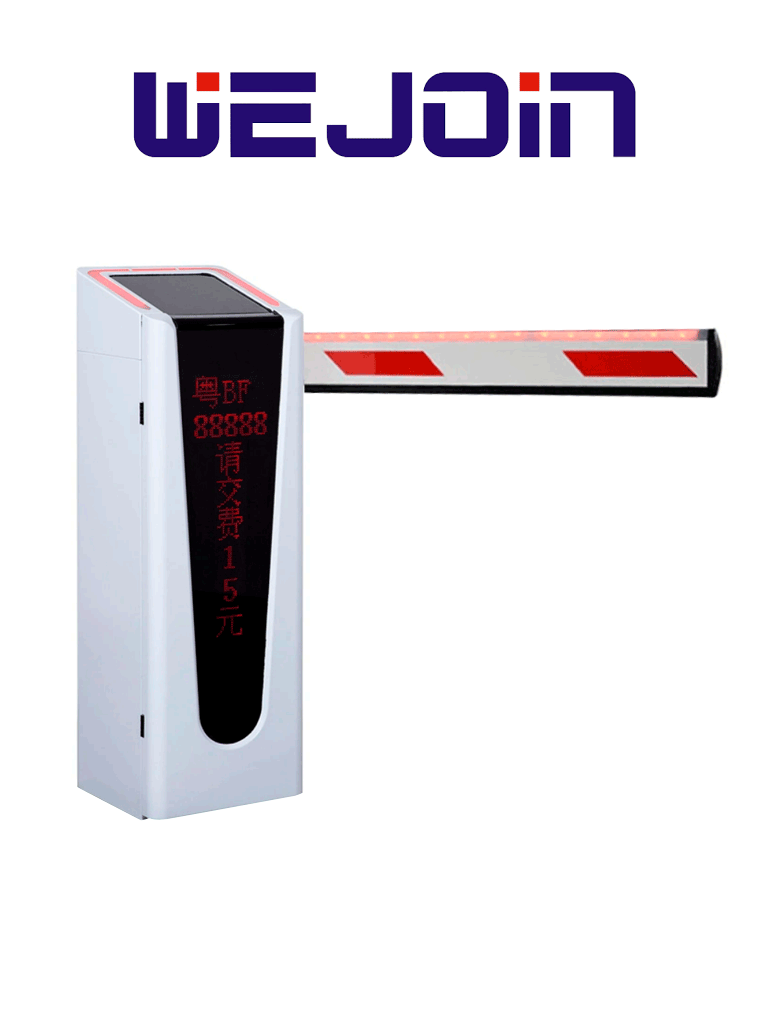 WEJOIN WJCB202VFHL24D - Barrera Vehicular Izquierda Con Led y Display /  Motor 24 VDC / Alto flujo / Brazo Rectangular de 4 Metros / Velocidad 2 Segundos / Dirección Ajustable