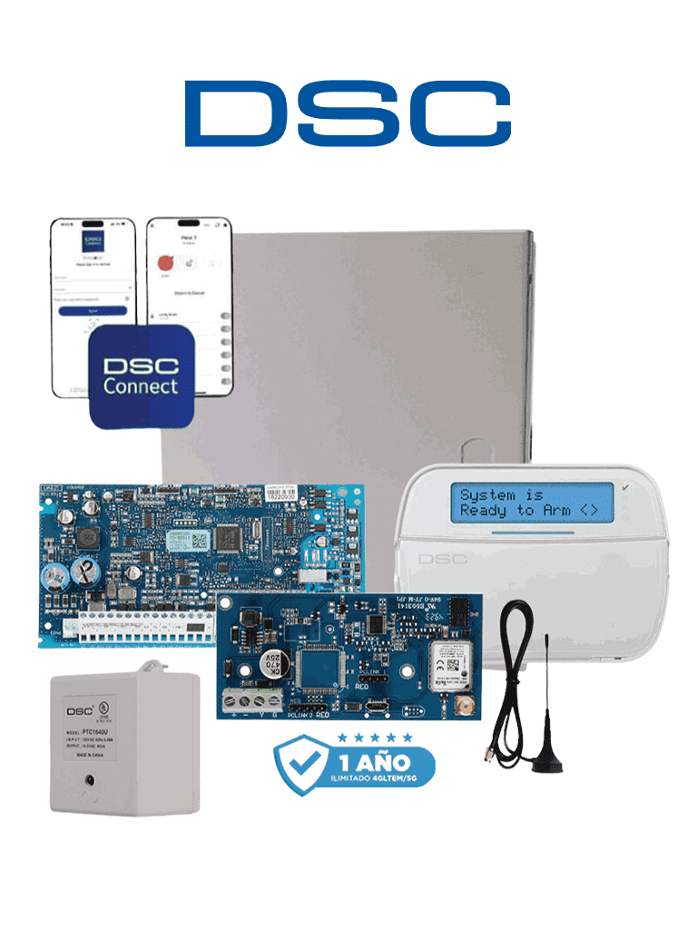 DSC NEO-LCD-LE4050M- Kit Neo 32 Zonas  Panel HS2032/ / Teclado Alfanumérico HS2LCDN/  Fuente PTC1640U / Gabinete GMX003 / Comunicador LE4050m con 1 año de servicio