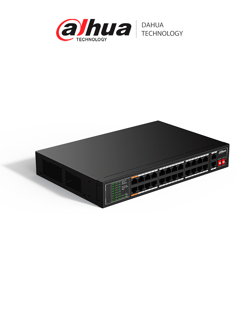 DAHUA DH-SF1026LP - Switch PoE de 26 Puertos/ 190 Watts Totales/ 2 Puertos Uplink 10/100/1000/ Switching 8.8 Gbps/ Compatible con Standares:IEEE802.3af; IEEE802.3at; Hi-PoE/ PoE Hasta 250 Metros/ #LoNuevo