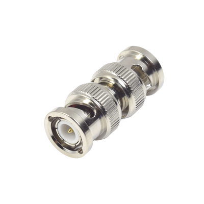 Adaptador en Línea Tipo Barril para 50 Ohm, de Conector BNC Macho a BNC Macho, Níquel/ Oro/ Teflón.