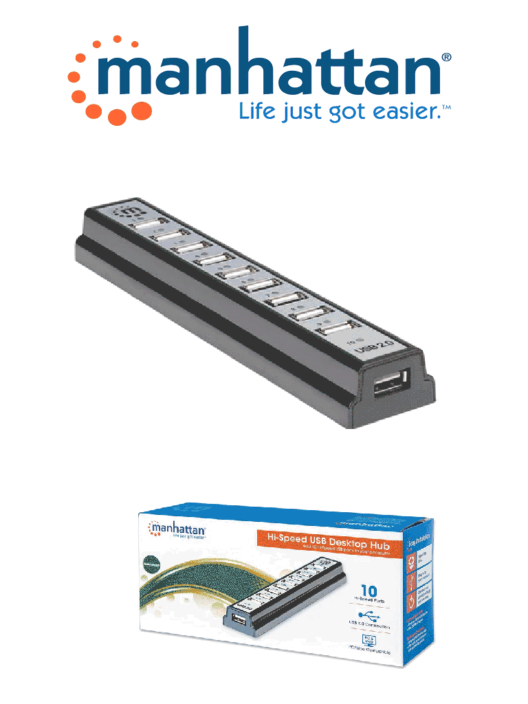 [MAN3280009] MANHATTAN 161572 - USB de Alta Velocidad de escritorio / 10 puertos, que proveen energía / 