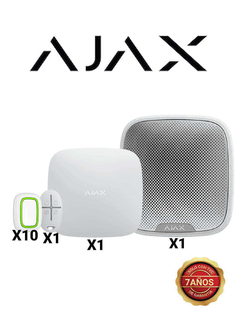 AJAX KIT ALARMA VECINAL W - Panel  Hub2 conexión Ethernet / APP “AJAX PRO” iOS y Android , 10 Botones Inalámbricos  ,1 control remoto y una sirena EXTERIOR inalámbrica #RESIDENCIAL