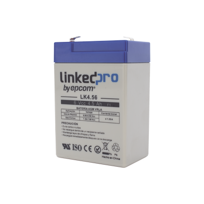 [231412] Batería 6 V / 4.5 Ah / UL / Tecnología AGM / Vida útil promedio 5 años / Para uso en equipo electrónico, Alarmas de Intrusión / Incendio/ Control de acceso / Video Vigilancia / Terminales F1 ( Incluye adaptador F2