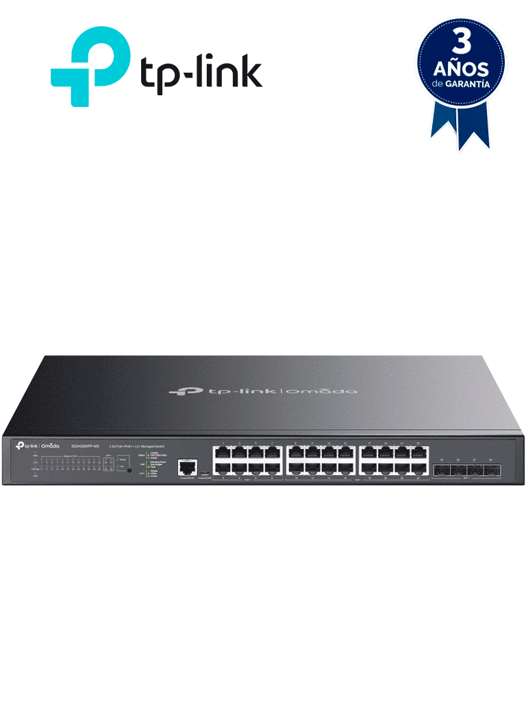 [TPL3720039] TP-LINK TL-SG3428XPP-M2 -Switch OMADA administrable de 24 puertos RJ45 2.5GbE POE , 4 Puertos SFP+ 10G , 500W de suministro POE , Administración en la nube con Omada.