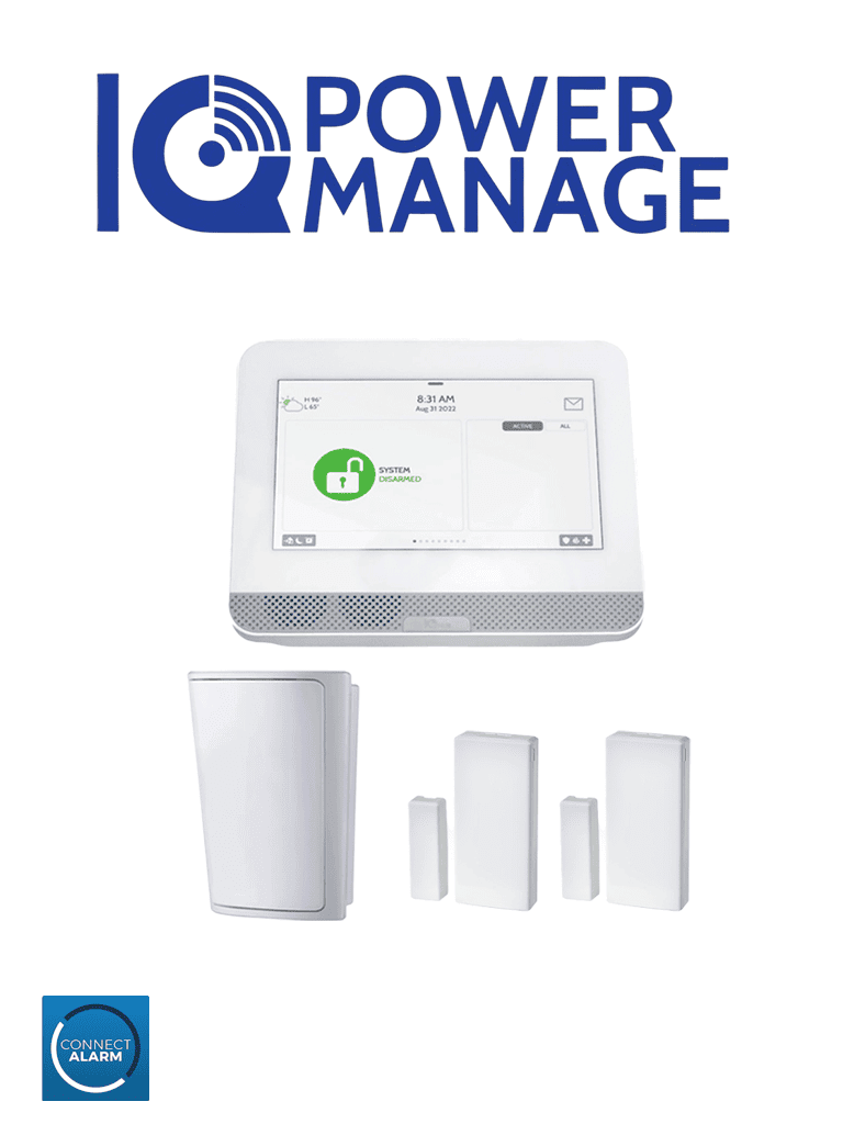 QOLSYS IQ4HUB POWER MANAGE PACK - Paquete que contiene Sistema de Alarma IQ4 HUB autocontenido, con pantalla táctil de 7", 1 sensor PIR inalámbrico PG9914 y 2 sensores magnéticos inalámbricos PG9303