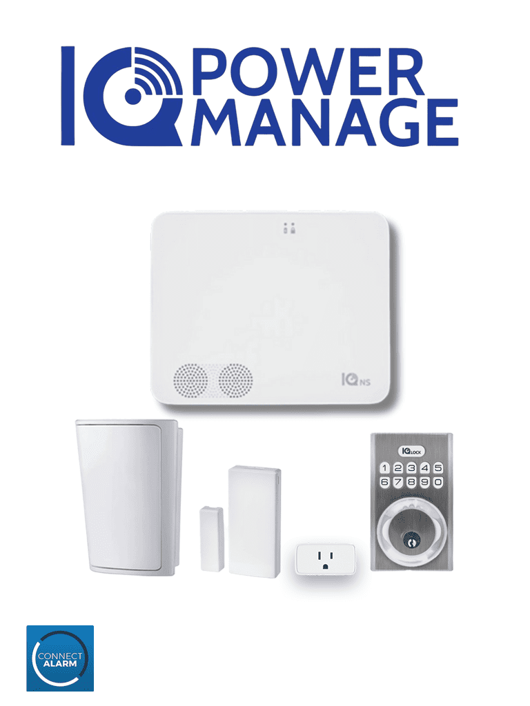 QOLSYS IQ4 NS POWER MANAGE Automation KIT - Paquete que contiene Sistema IQ 4 NS POWER MANAGE, 1 sensor PIR inalámbrico PG9914, 1 sensor magnético inalámbrico PG9303, 1 enchufe inteligente y una cerradura power G  