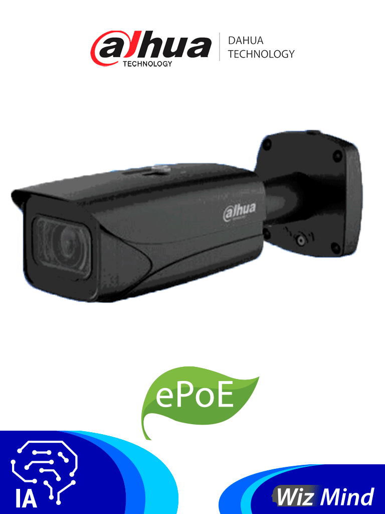 [DHT0030091] DAHUA IPC-HFW5442E-ZE - Camara IP Bullet de 4 Megapixeles/ Color Negro/ Inteligencia Artificial/ H.265+/ WDR 140 dB/ Lente Motorizado de 2.7 a 12mm/ IR 50 Mts/Deteccion de Rostros/Protección Perimetral/Conteo de Personas/IP67/IK10/ePoE/#Black