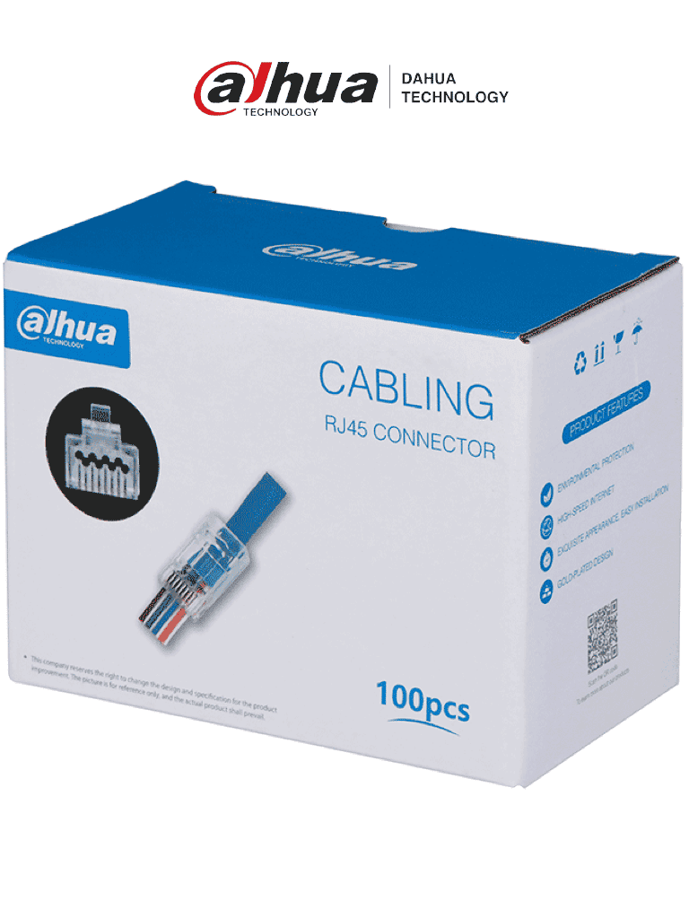 [DHT6320002] DAHUA DH-PFM976-631-PT - Caja con 100 Plugs Pass through RJ45 Cat6/ Chapado de Oro de 15 U"/ Clasificación de Resistencia al Fuego UL94V-2 /