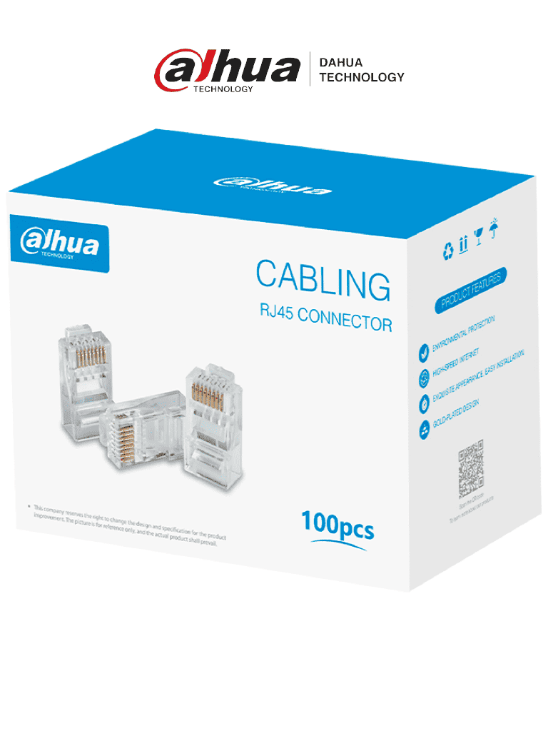 [DHT6320003] DAHUA DH-PFM976-631 - Caja con 100 Plugs RJ45 Cat6/ Chapado de Oro de 15 U"/ Clasificación de Resistencia al Fuego UL94V-2/
