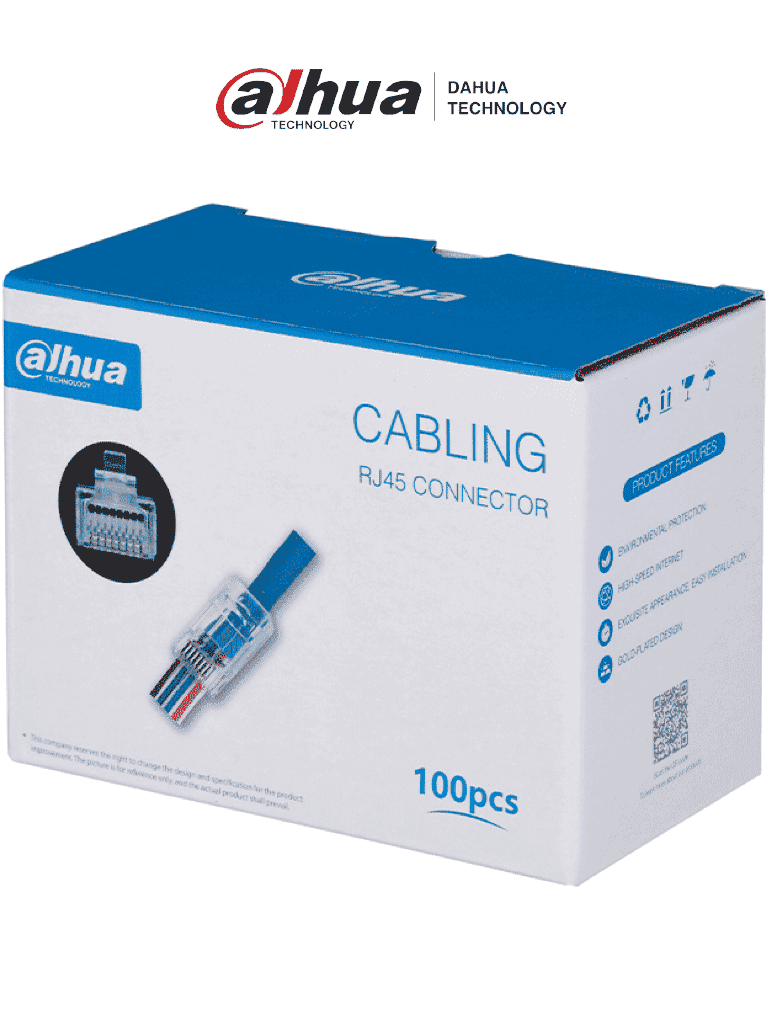 DAHUA PFM976-531-PT - Caja con 100 Plugs Pass through RJ45 Cat5e/ Chapado de Oro de 15 U"/ Clasificación de Resistencia al Fuego UL94V-2 / #LoNuevo #CONEEN