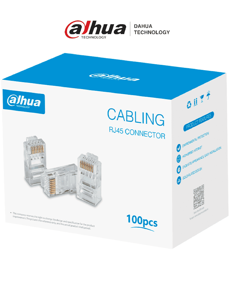 [DHT6270002] DAHUA DH-PFM976-531 - Caja con 100 Plugs RJ45 Cat5e/ Chapado de Oro de 15 U"/ Clasificación de Resistencia al Fuego UL94V-2/