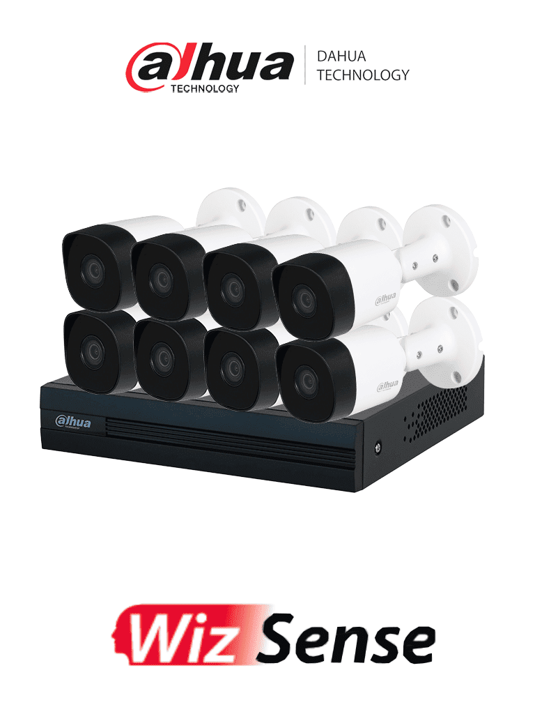 [DHT0260007] DAHUA KIT/XVR1B08-I/8-B2A21N-U - Kit con DVR Cooper-I WizSense de 8 Canales ofrece 8 cámaras de 2 MP con visión 1080p, tecnología de IA y compresión H.265+. Admite hasta 10 canales IP, incluye SMD Plus y permite búsqueda de personas y vehículos