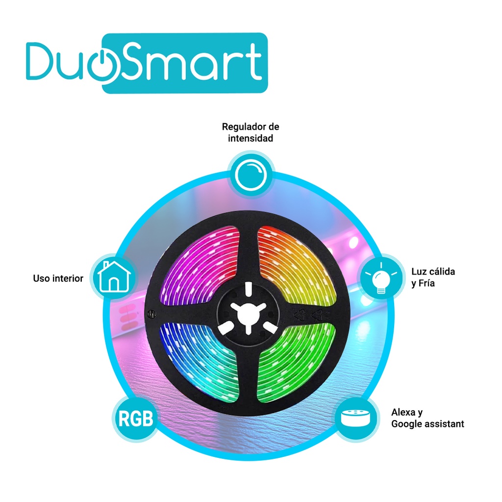 TIRA LED DE 5 METROS MULTICOLOR RGB WIFI 2.4GHZ DUOSMART S30 COMPATIBLE CON ALEXA Y GOOGLE HOME CON TEMPORIZADORES COMPATIBLE CON ESCENAS DE AUTOMATIZACION EN CONJUNTO CON OTROS DISPOSITIVOS