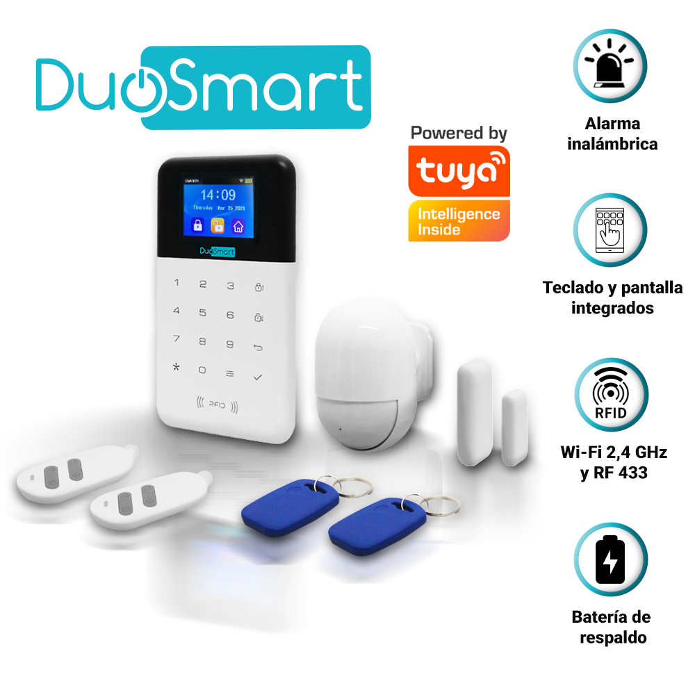 [AL116DUO01] KIT ALARMA INALAMBRICA DUOSMART C30 COMUNICACION DUAL WIFI 2.4 GHZ RF 433.92 INCLUYE 1 PANEL CON TECLADO 1 PIR 1 MAGNETO 2 LLAVEROS MONITOREO EN APP DUOSMART **COMPATIBLE CON SENSORES DUOSMART C Y SIRENA INALAMBRICA**