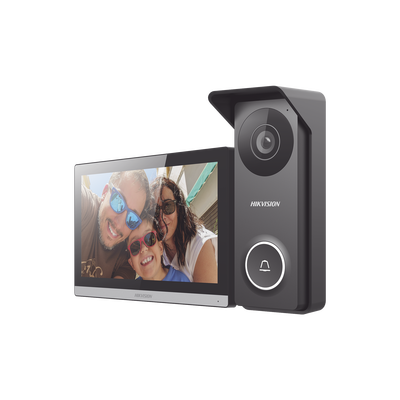 Kit de Videoportero Hibrido TurboHD con Pantalla LCD touch de 7" Wi-Fi / Frente de Calle para Exterior Metalico / 720p (1 Megapíxel )130° de Visión (Gran Angular) / Llamada a App Hik-Connect