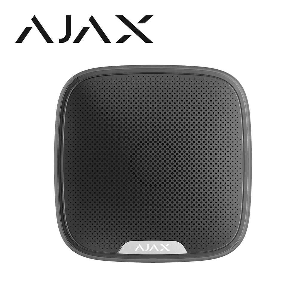 SIRENA INALAMBRICA EXTERIOR AJAX STREETSIREN 85-113dB 30W IP54 TAMPER INTEGRADO, CAPACIDAD DE CONEXIÓN HASTA 1.5KMS CON TECNOLOGIA JEWELLER COLOR NEGRO.