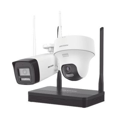 [230264] Kit IP Inalámbrico 4 Megapixel / NVS 4 Canales / 1 Cámara Bala Exterior + 1 Cámara Turret Interior con Lente 2.8 mm y Dual Light / Audio Bidireccional (Micrófono y Bocina) / Soporta Micro SD de 512 GB