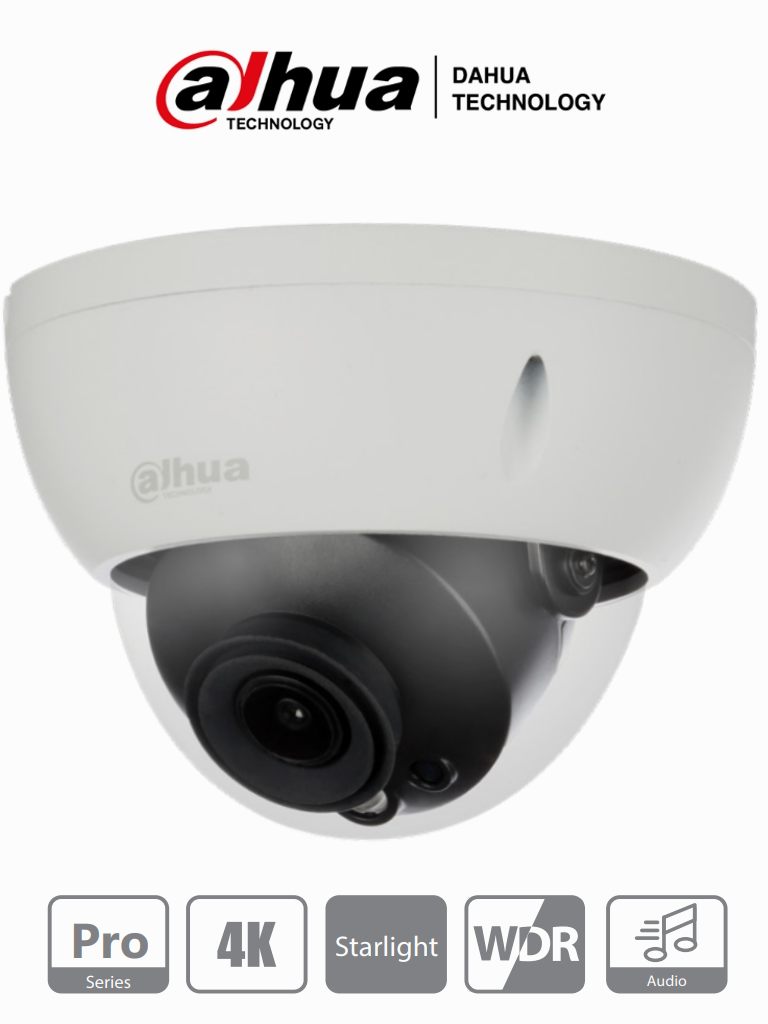 DAHUA HDBW2802R-36 - Cámara Domo Antivandálica 4K/ 8 Megapíxeles/ SeriePro/ Lente 3.6 mm/ Starlight/ 1 Entrada de Audio/ WDR Real 120dB/ Ir de 30 Mts/ Metalica/ IP67/ IK10/ #CamarasDahua #Starlight