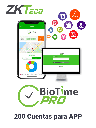 ZKTECO BIOTIMEPROAPPPROFESSIONAL - Licencia Vitalicia de Aplicación Móvil para uso de ZK BIOTIME PRO / Compatible con Celulares ANDROID o  iOS / Soporta 200 Cuentas