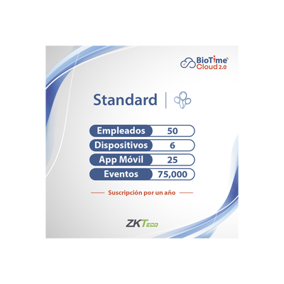 [235825] LICENCIA STANDART BIOTIME CLOUD 2.0  / 50 USUARIOS / 6 DISPOSITIVOS (Licencia Anual)