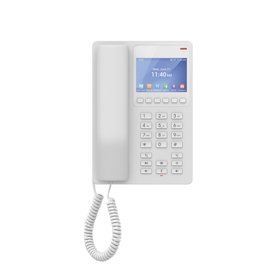 Teléfono IP Hotelero con pantalla LCD a color, 2 líneas SIP con 2 cuentas, codec Opus, IPV4/IPV6, color blanco, con gestión en la nube GDMS
