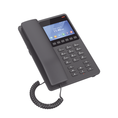 Teléfono IP Hotelero con pantalla LCD a color, 2 líneas SIP con 2 cuentas, codec Opus, IPV4/IPV6, color negro, con gestión en la nube GDMS