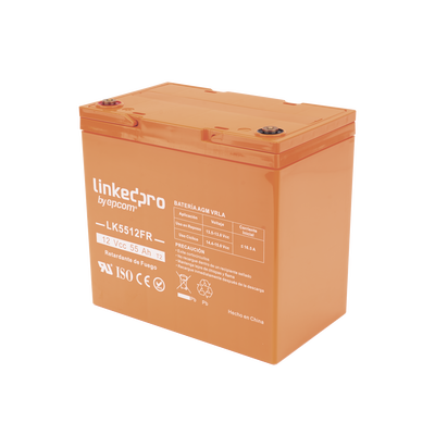 Batería 12 V / 55 Ah / UL / Tecnología AGM-VRLA / Vida útil promedio de 5 años / Retardo a la flama / Para uso en equipo electrónico, Alarmas de Intrusión / Incendio/ Control de acceso / Video Vigilancia / Termina