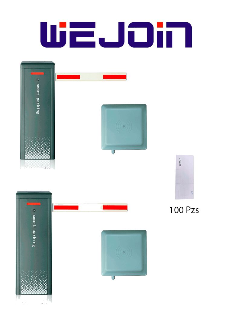 WEJOIN WJDZE2 Kit de 2 Barreras Vehiculares de 4.5M con 2 Lectoras UHF de 6M y 100 Tags Adheribles