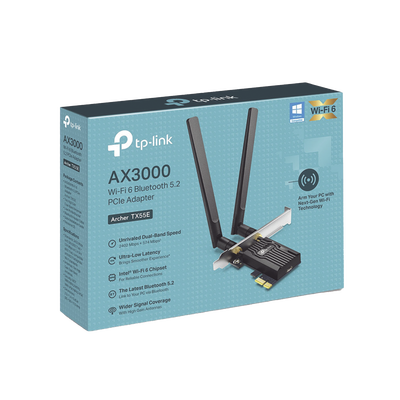 [235776] Adaptador PCIe inalámbrico doble banda AX3000 Mbps / Seguridad Inalámbrica WPA3 /Antena de alta ganancia / Tecnología MU-MUMO 2X2 / Soporte de perfil bajo y Altura completa / Bluetooth 5.2