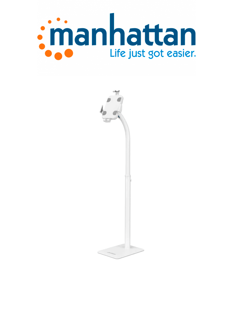 [MAN0430016] MANHATTAN 406345 - Soporte de suelo antirrobo para tablet y iPad Soporte de pie con altura ajustable y bloqueable para tabletas de 7,9" a 11", rotación de 360°