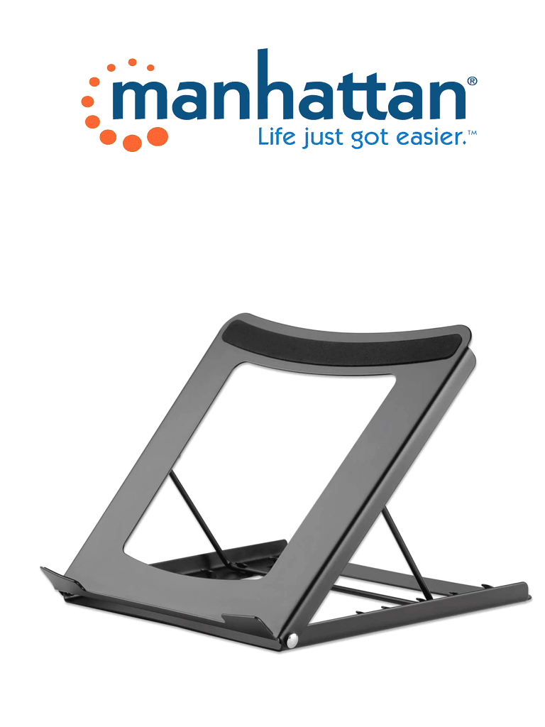 MANHATTAN 462129 - Soporte ajustable para laptops y tabletas / Elevador ergonómico para laptops y otros dispositivos de 10" a 15.6" / Hasta 5 kg / Plegable en cinco posiciones / Color negro