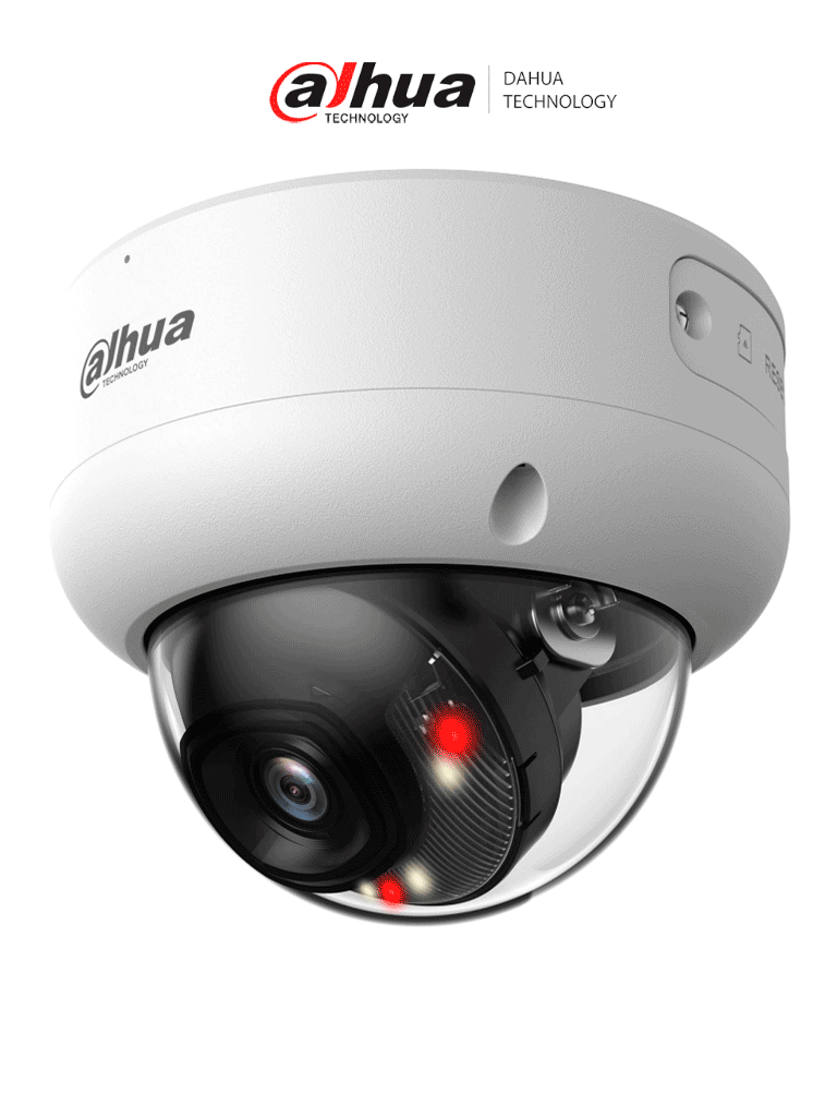 DAHUA DH-IPC-HDBW3449E-AS-IL - Cámara IP Domo Antivandálica de 4 Megapíxeles con Iluminador dual/ WizSense/ Lente de 2.8 mm/ 107 Grados de Apertura/ IR de 50 Metros/ SMD 4.0/ AI SSA/ 1 E&S de Alarma y Audio/ Ranura para MicroSD/ IP67/ IK10/ PoE/ 
